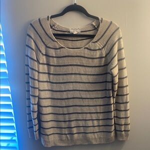 Pink Rose Cream and Blue Crew Neck Sweater with Stripes